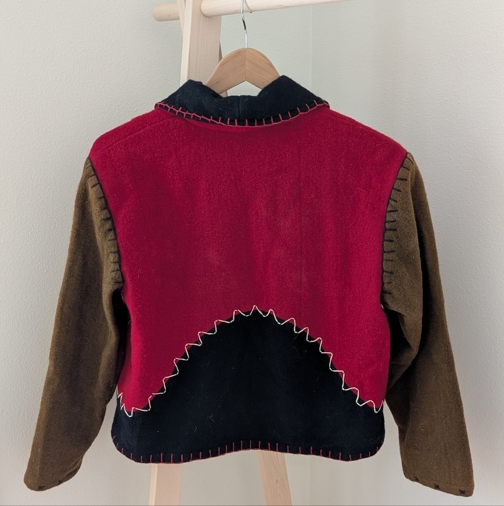 Vintage Western Style Embroidered Cropped Wool Jacket In Red/Brown/Black - Picture 7 of 8